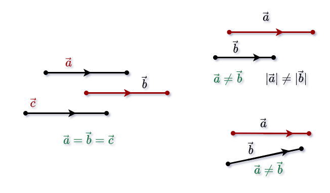 The values and directions will be equal between the equal vectors