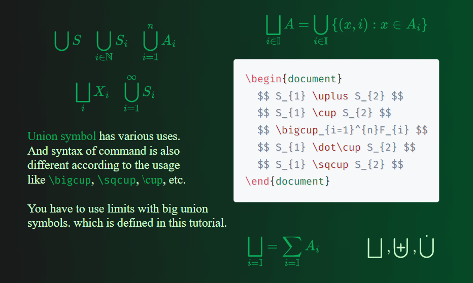 How to a union symbol(∪) in LaTeX? | Disjoint union symbol