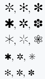 Many type of asterisk symbol output.