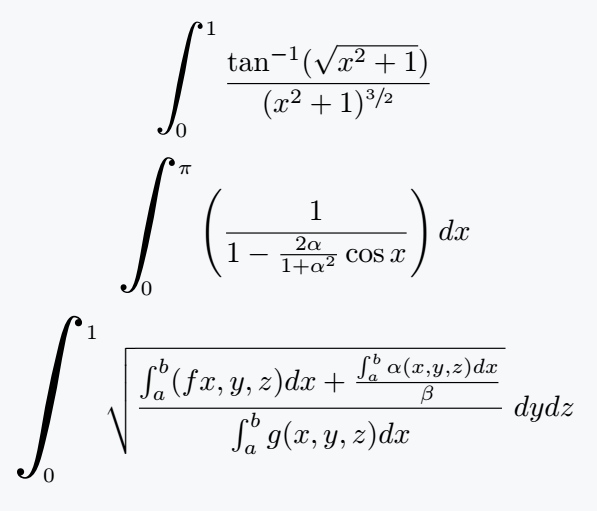 Big integral symbol with limits output.