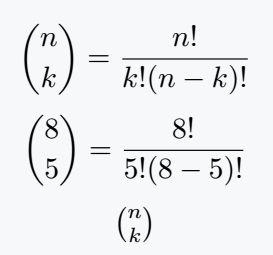 Binimial coefficient using amsmath package.