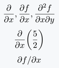 Partial derivatives latex output.