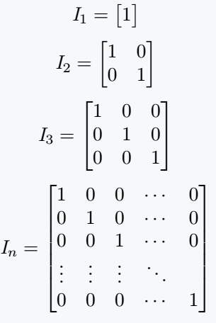 Use identity matrix with order is used as subscripted.