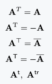 Transpose matrix in latex output.