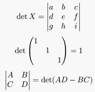 Use physics package for \mdet command.