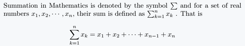 Useing summation in latex.