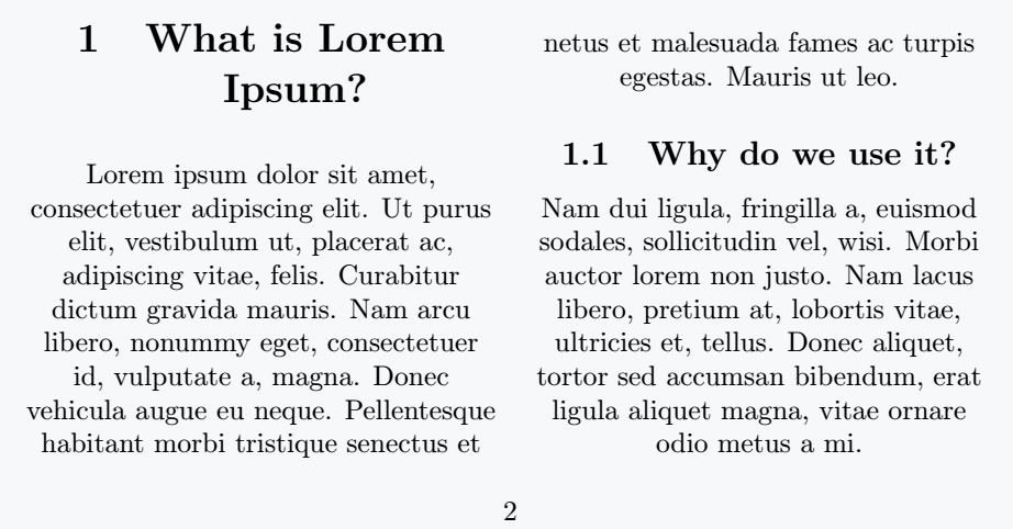 center Align with multi column.