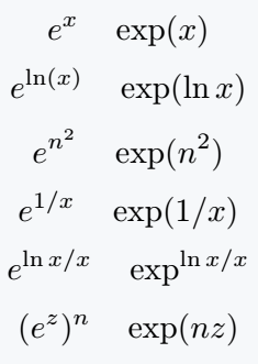 Exponential functions in LaTeX.