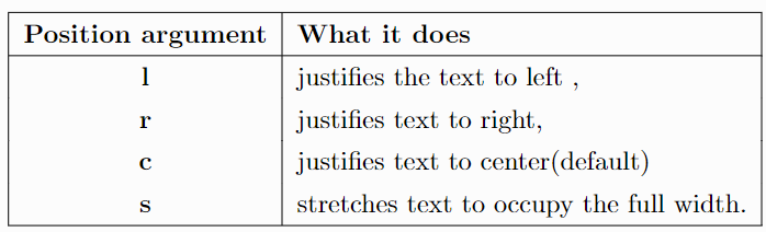 Position argument for text alignment.