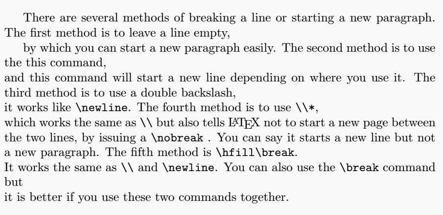 Line break in latex.