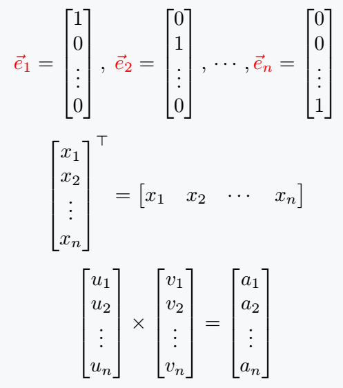 Various mathematical expressions related to column matrices.