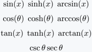How to write all trigonometric functions(sinθ, cosθ, tanθ) in LaTeX?