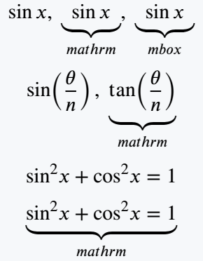 mathrm and mbox commands which are used to represent all math functions.