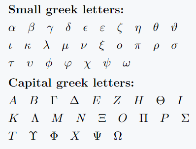 All greek letters in latex.