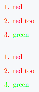 Use color in item with \color command.