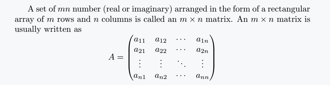 This figure represents the matrix and definition.But, this image shows use of $$ . . . $$ in display math mode.