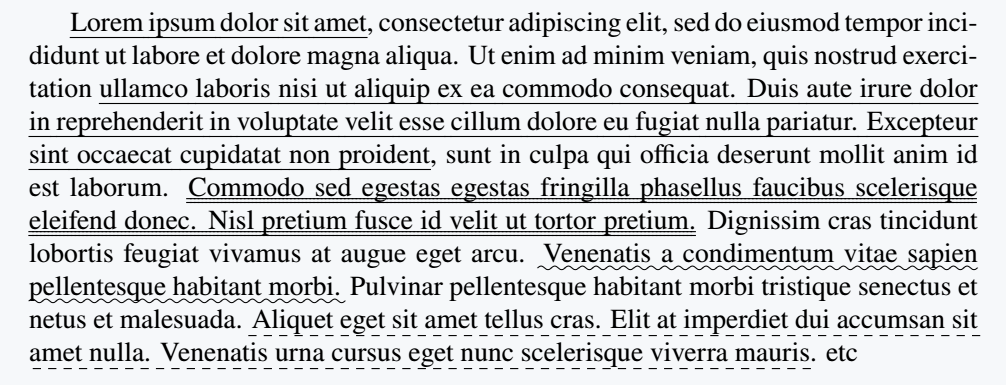 Use of all commands of ulem package.