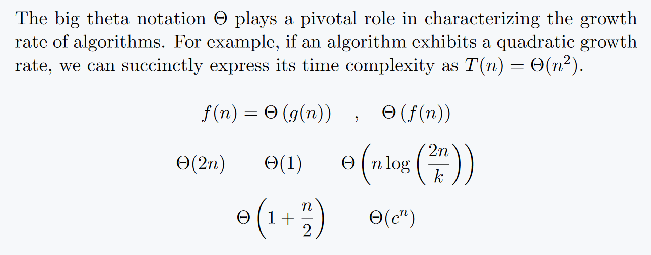 Various expressions of algorithm are shown where Big Theta is used.