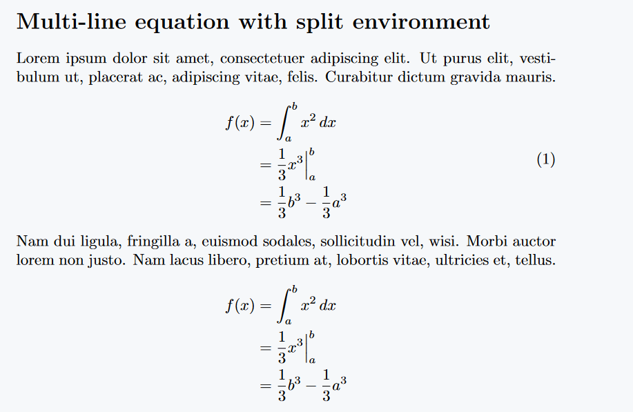 In this figure, Split Environment is used along with Equation Environment.