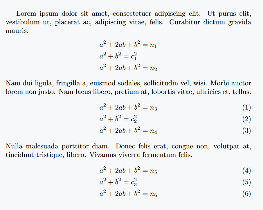 As defined in this figure, left margin or left indent of each equation is kept equal.