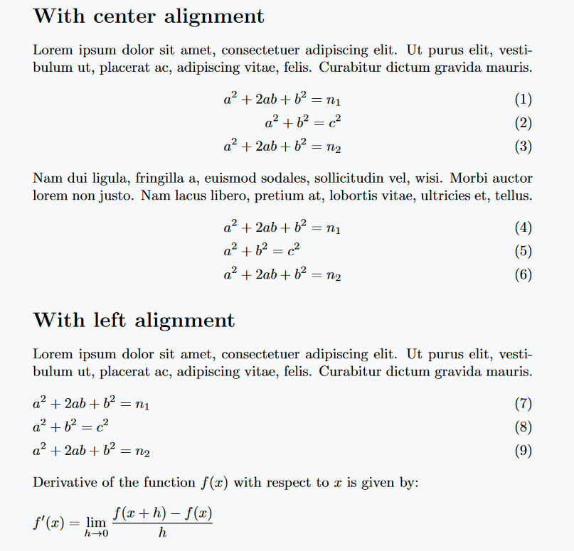 In this figure, the equation is shifted from center to left by flalign environment.