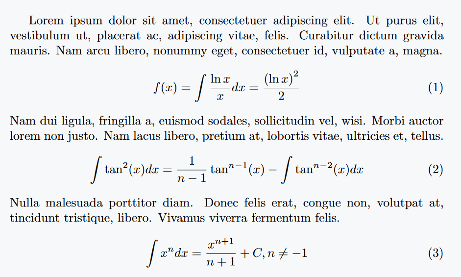 In this figure, Use of equation environment is shown for single number equation.