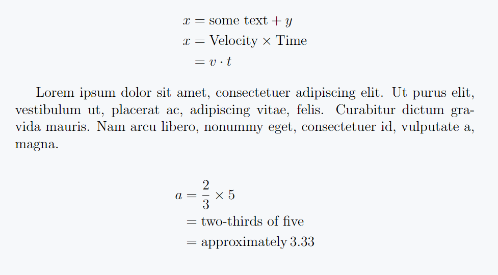 In this figure, text is inserted between the equations.