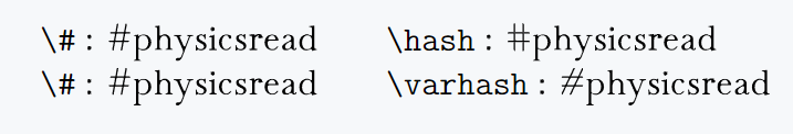 The hash symbol is defined in both boisik and mathabx packages. In this figure, the implementation of both commands is shown. 
