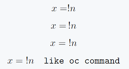 This figure show use of \oc command which represent ! symbol with space.