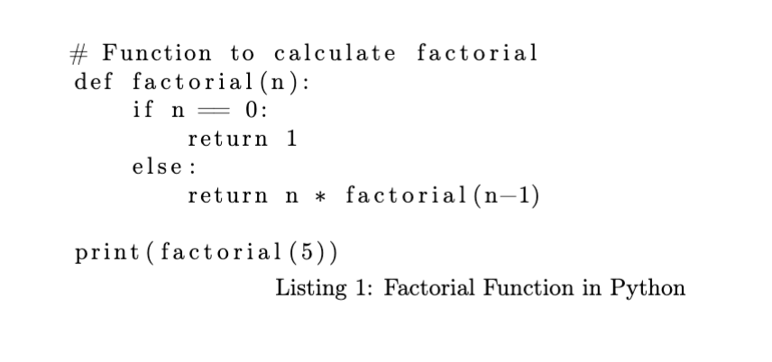 Code example where the caption appears below the listing