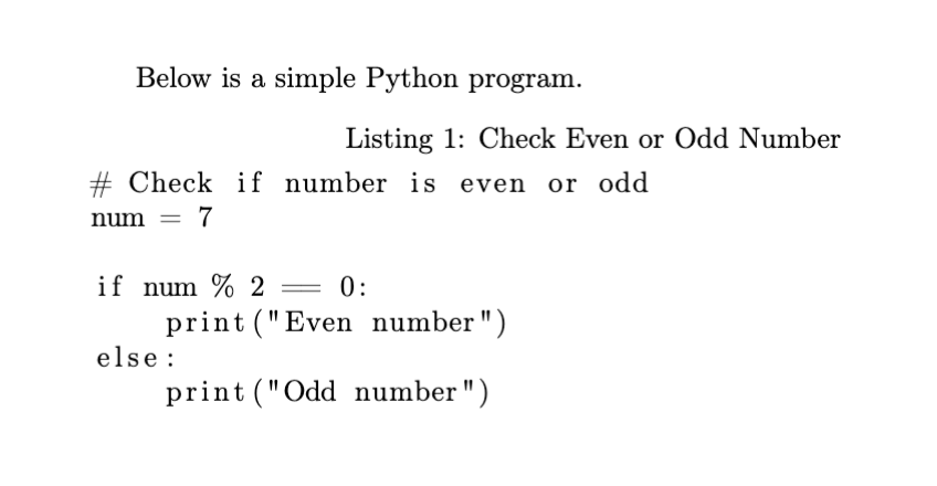 Example showing numbered code with a caption in LaTeX